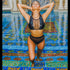 Model having Hamilton Island Bikini in Liquid Black Reversible - high neck mesh detailing, high waist mesh detailing bottom - regular bum covering bottom, standing in Manson Water Pool, BBA